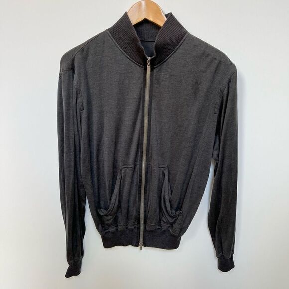 Bilancioni Zip Up Sweater Jacket Silk Wool Blend Dark Charcoal Gray size 52 - Picture 1 of 13